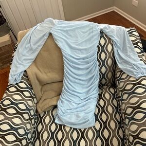 Light Blue Ruched Long Sleeve Dress